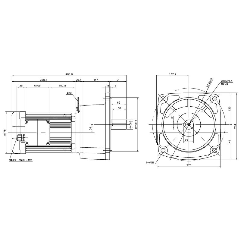 ニッセイ ギヤードモーター G3F40N40-WD15TWNEN 平行軸 フランジ取付 防水 1.5kW 減速比1/40 三相 400V ブレーキ無 E型ターミナルボックス 軸炭素鋼