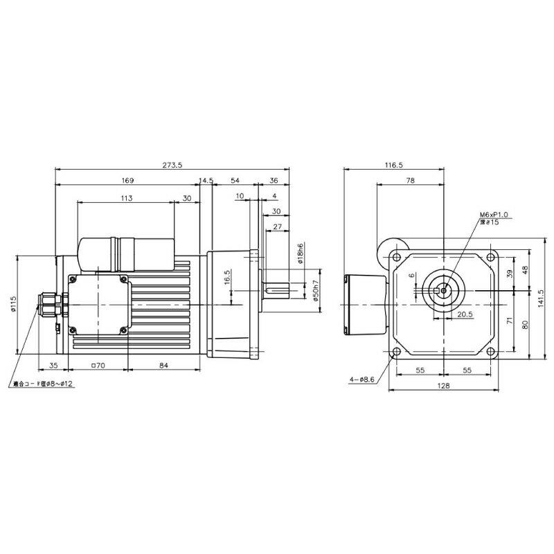 ニッセイ ギヤードモーター G3K18N50-MM01CWJAN 平行軸 小フランジ取付 0.1kW 減速比1/50 単相 200V ブレーキ無 A型ターミナルボックス