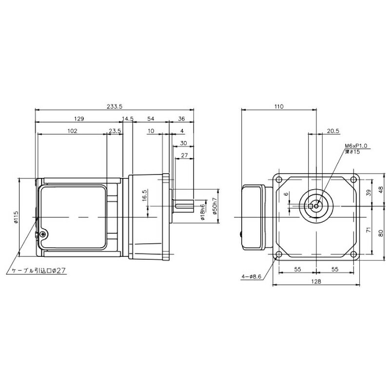 ニッセイ ギヤードモーター G3K18N15-MM02TNNTN 平行軸 小フランジ取付 0.2kW 減速比1/15 三相 200V ブレーキなし ターミナルボックス付