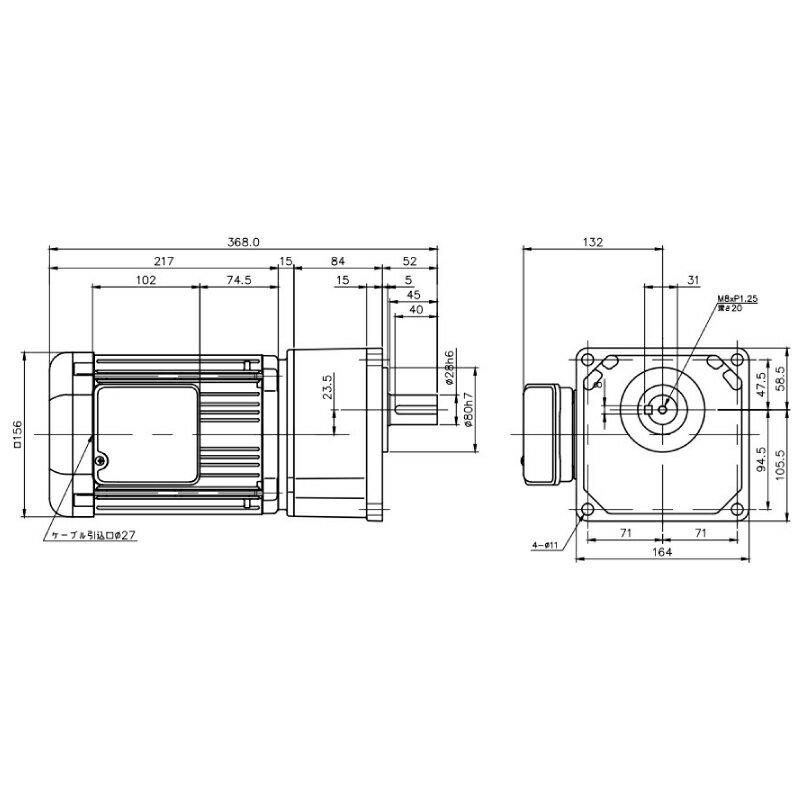 ニッセイ ギヤードモーター G3K28N25-MD08TNNTN 平行軸 小フランジ取付 0.75kW 減速比1/25 三相 200V ブレーキなし ターミナルボックス付