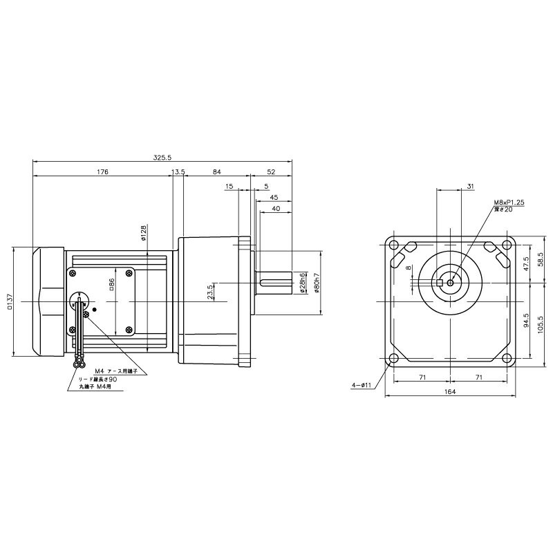 ニッセイ ギヤードモーター G3K28N30-MM04TNNNN 平行軸 小フランジ取付 0.4kW 減速比1/30 三相 200V ブレーキなし ターミナルボックスなし