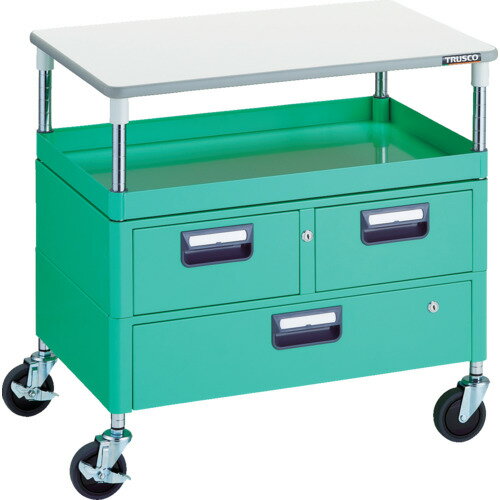 TRUSCO ツールワゴン PEW-771VWT-YG フェニックスワゴン 省音 750X500 H740 引出付 天板付 ヤンググリーン