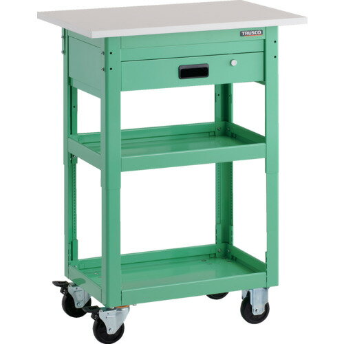 TRUSCO ツールワゴン DLWS-A963TV-YG ドルフィン 高さ調節式 天板付 750X500 1段引出 ヤンググリーン