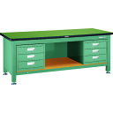 TRUSCO 重荷重作業台(3000kg)TWZ型 RTWZ-1800D3D3 1800X750XH740 3段引出X2付 グリーン色