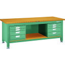 TRUSCO 重荷重作業台(3000kg)TWZ型 TWZ-1800D4D4 1800X750XH740 4段引出X2付 グリーン色