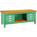 TRUSCO 重荷重作業台(3000kg)TWZ型 TWZ-1809D3D3 1800X900XH740 3段引出X2付 グリーン色