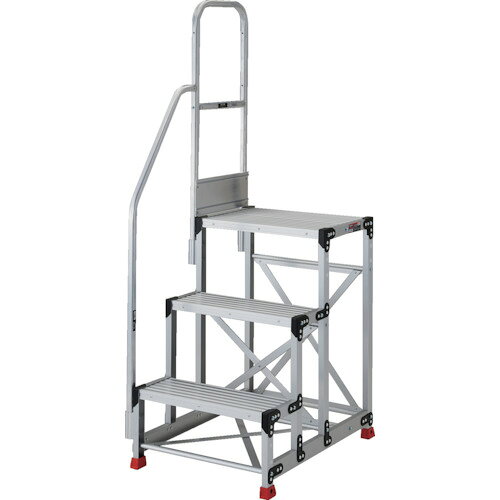 TRUSCO アルミ製作業用踏台 TSF-3675-TK250 3段 高さ0.75m 天板寸法600×400 段高250mm 階段片手すり付き