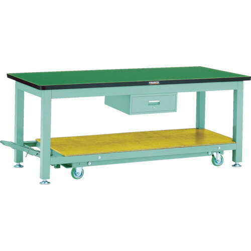 TRUSCO 重荷重作業台移動式(3000kg)TWC型 RTWC-1500F1 1500X750XH740 1段引出付 グリーン色