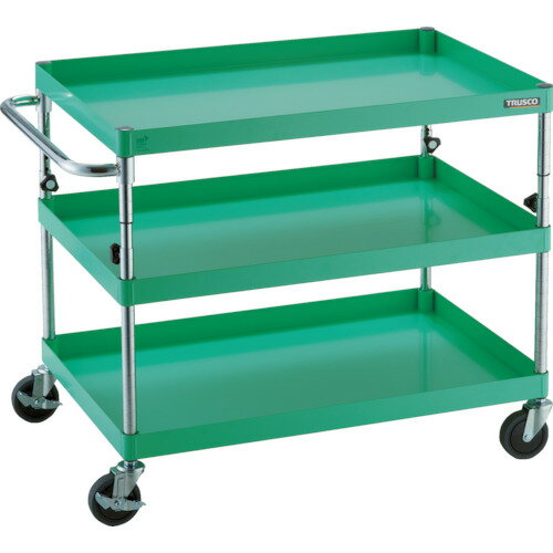 TRUSCO ツールワゴン PEW-A793-YG フェニックスワゴン 省音 900X600XH700〜950 3段 ヤンググリーン