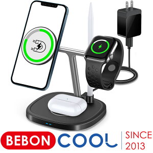 BEBONCOOL Qi ワイヤレス充電器 4in1 15W 充電スタンド ワイヤレスチャージャー MagSafe急速充電対応 iPhone apple watch AirPods apple pencil Android 充電器 スマホ スタンド アップルウォッチ アップルペンシル 充電ドック 18WACアタブター付属