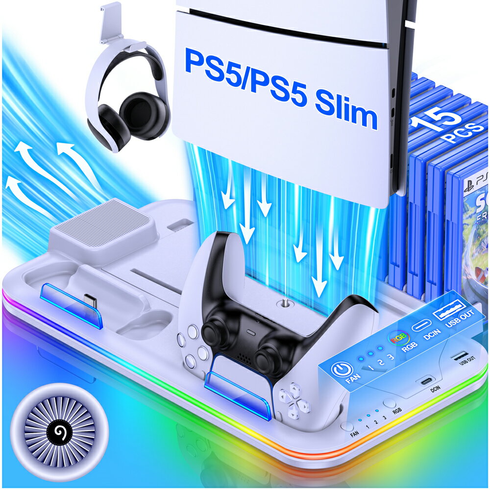 2023ǯǿslimǡPS5 slim  PS5 ֤   BEBONCOOL PS5ȥ顼 2Ʊ 3ʳ PS5ǥ-ǥ ѥե Żؼ RGB饤 Ǽ ¿ǽ 15祲ǥ+٥åɥåȼǼ ͥ USB֥