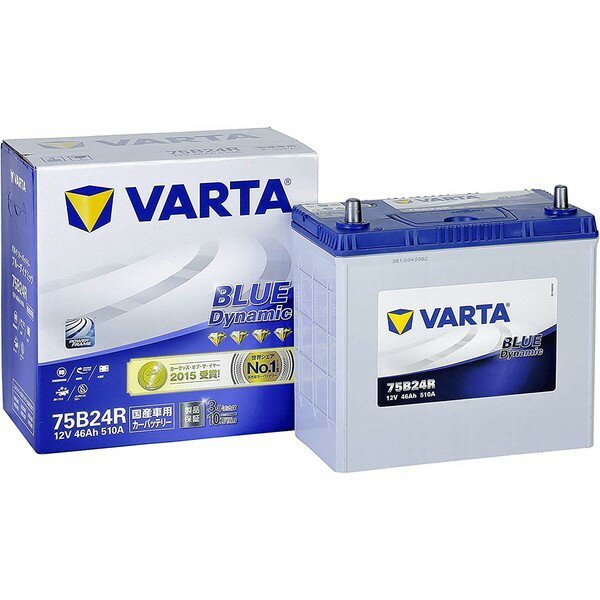 VARTA バルタ75B24R-VARTAブルーダイナミック充電制御車対応カーバッテリー 大容量 長寿命バッテリー主な互換：46B24R/50B24R/55B24R/60B24R/65B24R/70B24R/75B24R