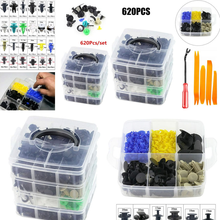 車　内装　620PCS 車体プッシュ ピンバンパーバックルモールディングクリップキット 自動車ドアパネルファスナー　tecc-pin620pcs 2