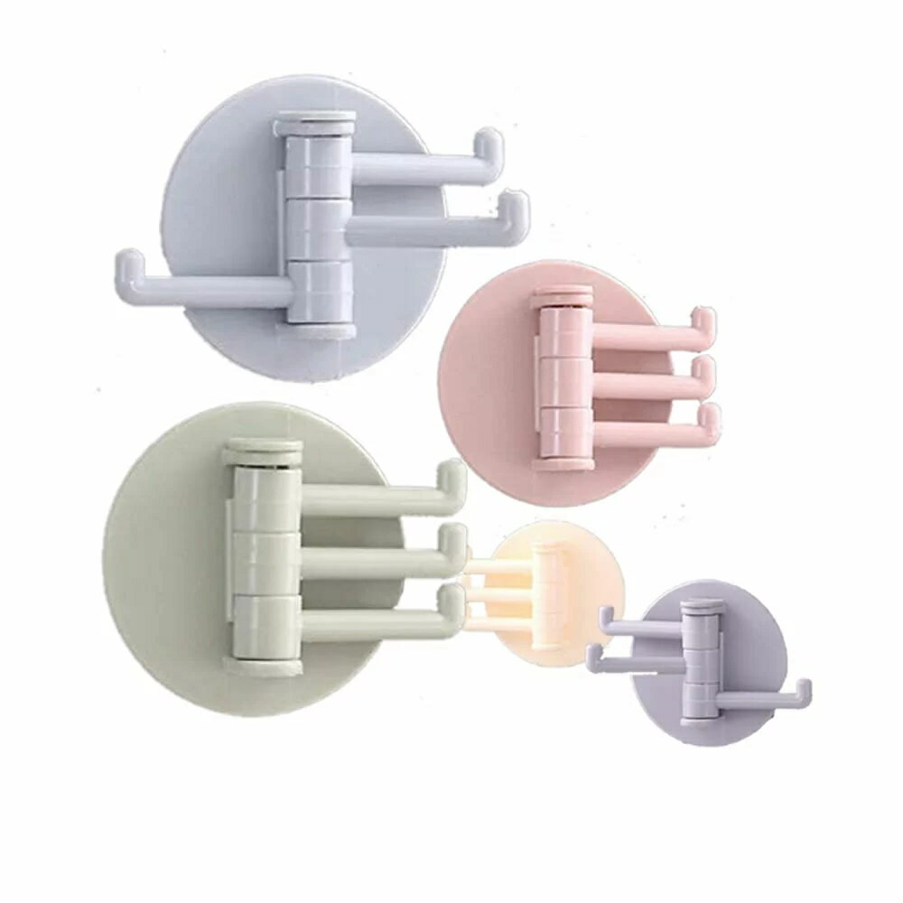 回転式ハンガーフック 5個セット 多機能 浴室 壁 棚 フック 強力 粘着 鍵 タオル キーホルダー 色ランダム tecc-hanghook5s