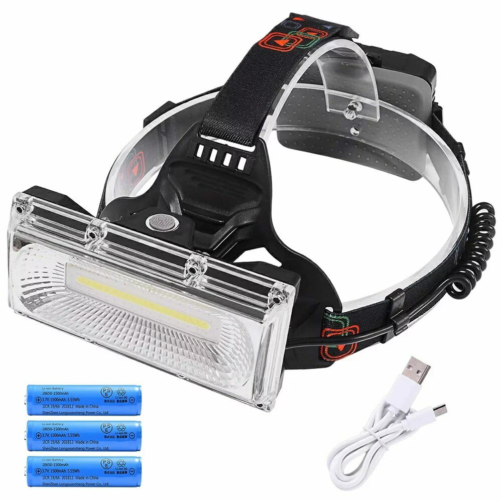 超強力 COB　ヘッドライト 充電式 広角 広範囲 LED ヘッドランプ 釣り 登山 アウトドア キャンプ 作業 防災 防水 18650充電電池3本付　tecc-hirohead