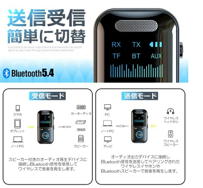 �ȥ�󥹥ߥå��� �쥷���С� Bluetooth 5.4 ������ ������ ̵�� TX/RX�⡼�� �ϥ󥺥ե꡼ ���� �磻��쥹 �ⲻ�� ����� ���ԡ����� �ֺ� ��������