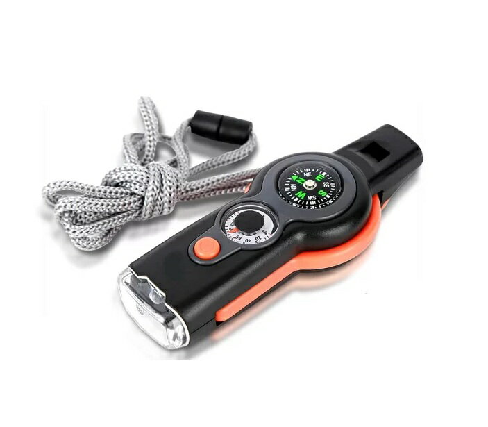 サバイバルホイッスル 7in1 防災グッズ 災害 護身 懐中電灯 LEDライト ホイッスル コンパス 笛 音 警告..