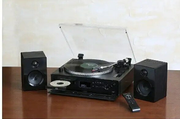 高音質・多機能ターンテーブル搭載マルチプレーヤー　レコードプレーヤー　TCD-991EB とうしょう 高音質 多機能ターンテーブル搭載マルチプレーヤー TCD-991EB 昔、懐かしいレコードを高音質で聴きたい！高音質／ターンテーブル高機能搭載モデル ●トーンアーム重量調整ウェイト/トーンアームの水平バランス調整。 ●アンチスケーター機能/針の滑り抑止調整。 ●ピッチコントローラー機能/回転数微調整。 ●ピッチレベルストロボスコープ機能/正確な回転数かをチェックする機能(正-確に回っている場合止まって見えます。/早ければ右周り、遅ければ、左周りに見えます) ※西日本(60Hz)地域に関しては機能致しません。 ●オートリターン・ストップ機能搭載/演奏が終了時自動でアームがアームホルダーに戻りターンテーブルが停止します。 ●オートトラック機能搭載/レコードの無音部分を判断し、自動で曲のトラックを切り替えるオートトラック録音機能を搭載 ●SDカード再生・録音機能搭載/レコード・CD・Bluetoothの音源をSDカードにMP3方式でデジタル録音が可能。 ●Bluetooth受信機能搭載/Bluetooth音源を受信。 ●高音質サラウンドスピーカー搭載/5W×2スピーカー搭載で高音質サラウンドで全ての音源を聴くことができます。 ●サイズ：幅433×奥行380×高144mm ●重量：約 5kg ●材質/本体：ABS樹脂 MDF化粧プリント合板 ●レコード 33/45/78(LP/EP/SP盤対応)3スピード トーンアーム重量調整ウェイト/アンチスケーター機能 オートリターン・ストップ/ ピッチコントロール機能 ピッチレベルストロボスコープ ●スピーカー/出力：5W×2/幅201×奥行139×高204mm/1個、1kg ●ラジオ：AM/FM ●ジャック：AUT IN/イヤホン3.5mm/LINE OUT 6mm ●交換針：サファイア/交換目安100時間 ●付属品：EP(ドーナツ盤用)アダプター 【付属品】 •EP盤用アダプターx1 •リモコンx1 •取扱説明書x1 【商品詳細】 ・商品サイズ本体：約縦360×横425×高さ175（mm） ・本体重量約 ：4.6kg ・スピーカーサイズ：約　縦140×横140×高さ205（mm） ・本体重量：約 1kg　（1個あたり）　スピーカー出力　5W×2 ・材質 ：MDF合板、ABS樹脂 ・レコード：トーンアーム重量調整ウェイト／アンチスケーター機能／オートリターン機能／ ピッチコントロール機能／ピッチレベルストロボスコープ ・SD：再生／録音 ・CD：再生専用 ・ジャック：AUX INイヤホン3.5mm、LINE OUT 6mm ・ラジオ：AM／FM：PLL方式 ・生産国：中国 ・消費電力：35W ・梱包サイズ： 約　 縦520×横675×高さ225（mm）　　梱包重量　　　約8.4　kg ・保証期間：1年間。