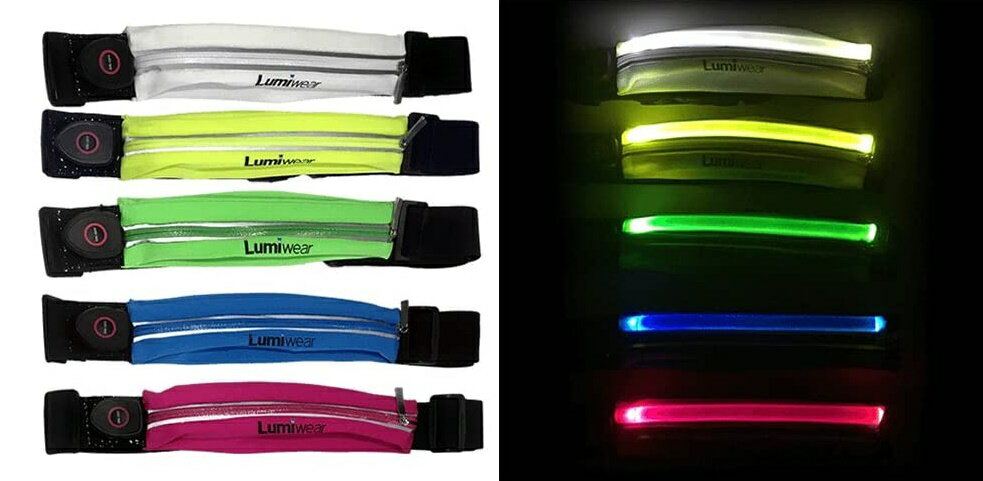 ルミウェア Lumiwear LEDランニングポーチ LW-RP1 ウエストポーチ 夜間 光る 小物 発光 スマホ 収納 伸縮