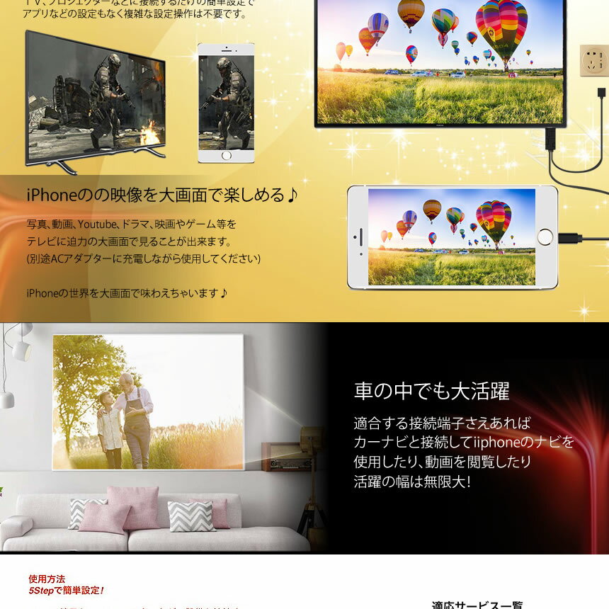 HDMI変換アダプタ　スマホの映像をテレビに出力 Lightning HDMI iPhone iPad 対応 ライトニングケーブル 高解像度 iOS10.0対応 持ち運び TEC-BKLINED　【メール便発送・代引不可】