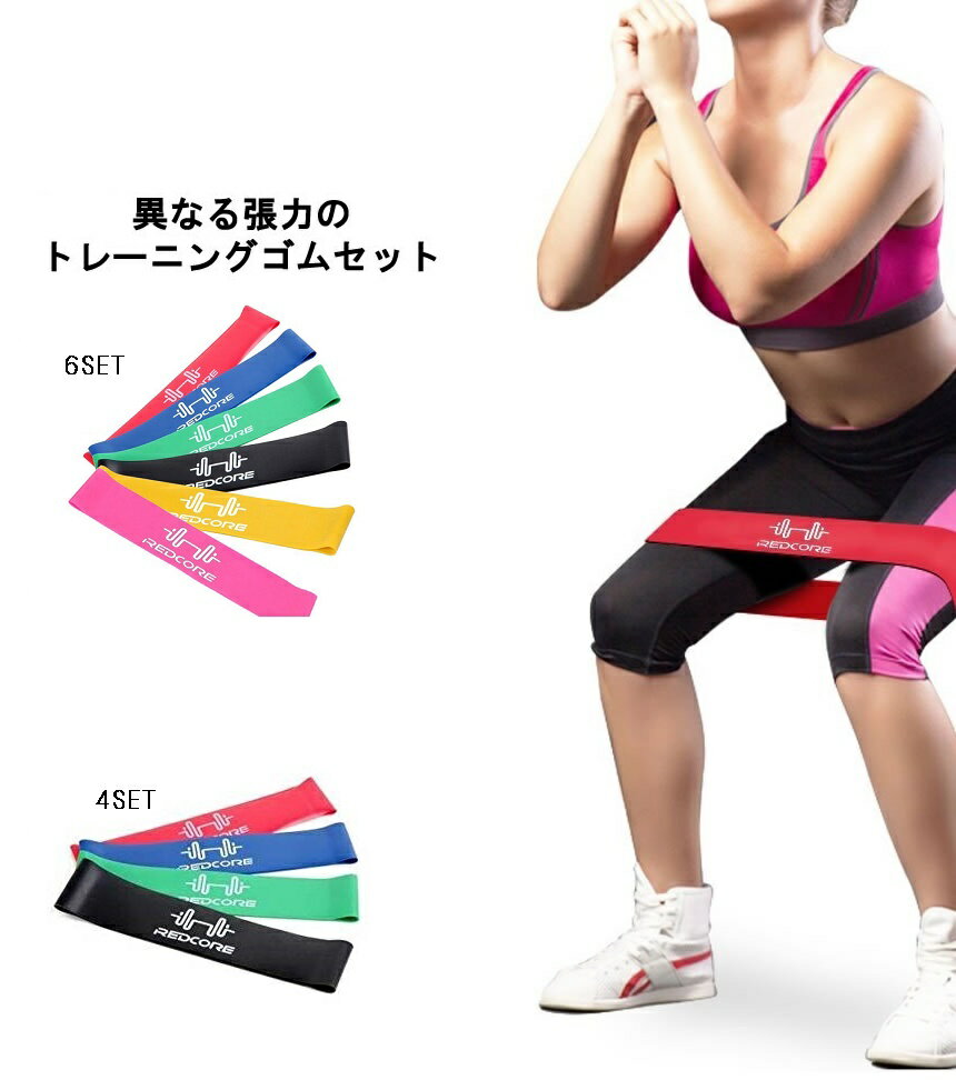 エクササイズ ゴムバンド ゴムバンド トレーニング チューブ ループバンド 6個セット 筋トレ バンド TEC-MSCGUMD-6s 美脚 リハビリ