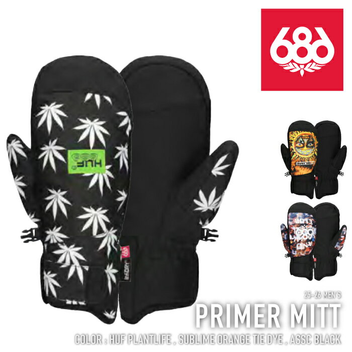 乐天商城 - レビューでクーポン★[日本正規品]スノーボード スキー グローブ シックスエイトシックス 686 PRIMER MITT Huf Plantlife / Sublime Orange TieDye / Assc Black メンズ 25-26