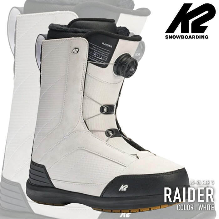RAIDERは信頼性の高いインチューションコントロールフォーム3Dライナーとファストインライナーレーシング、そして扱いやすいBOAH4コイラーフィットシステムなど、快適性、楽しさ、そして進歩のために設計されたブーツ。年々、進歩するスノーボーダーたちにマッチする全てのコンポーネ ントが備わっている。 RIDING STYLE: All-Mountain ABILITY: Beginner to Intermediate FLEX: 5/10 FEATURES H4 Coiler BOA Fit System with TX3 Lacing - Flex Zone Upper - Intuition Comfort Foam 3D Liner - Internal and External J-Bars - 3-Point Harness Liner Lacing - Harshmellow Insole - Roll Sole Outsole