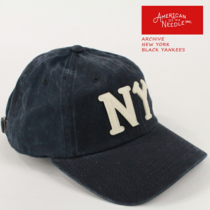 ミッチェル＆ネス アメリカンニードル キャップ 帽子 AMERICAN NEEDLE ARCHIVE NEW YORK BLACK YANKEES 44747B ネイビー 青 ウォッシュ加工 ビンテージ ニューヨーク ブラックヤンキース ベースボールキャップ ストラップバック コットン