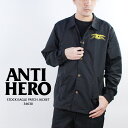 アンタイヒーロー コーチジャケット ウィンドブレーカー ANTIHERO STOCK EAGLE PATCH JACKET 34630 Black Yellow ボタン スケーター 黒 ブラック SB スケートボード メンズ 男性