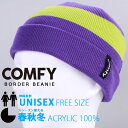 ニット帽 メンズ（1000円程度） ビーニー ニットキャップ ボーダー ニット帽 COMFY BORDER BEANIE Purple Green パープル グリーン 紫 緑 コンフィ 帽子 スノーボード 春秋冬 メンズ レディース ユニセックス 男性 女性