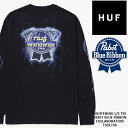 ハフ ロンT パブストブルーリボンコラボ HUF LIGHTENING L/S TEE PABST BLUE RIBBON COLLABORATION TS01736 ビール ライトニング ロングスリーブT ハフ スケート スケーター SB スケートボード メンズ 男性 sale セール