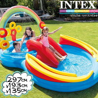 インテックス ビニールプール INTEX レインボーリングプレイセンター ME-7019 57453NP 大型プール 297x193x135cm 滑り台つき