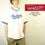 ミッチェル＆ネス ジャージー MITCHELL & NESS MESH V-NECK JERSEY Los Angeles Dodgers White ロサンゼルスドジャース メッシュ Vネック シャツ ベースボールシャツ 半袖 メンズ 男性