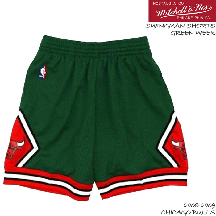 [残りわずか/Lサイズのみ]ミッチェル＆ネス ハーフパンツ MITCHELL & NESS Swingman Shorts Chicago Bulls GREEN WEEK2008-09 SMSHGS18224-CBUDKGN08 シカゴブルズ スウィングマン ショーツ ゲ…