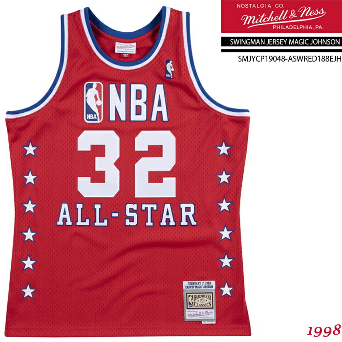 ߥåͥ ˥ե MITCHELL & NESS SWINGMAN JERSEY-MAGIC JOHNSON 1998 All Star West SMJYCP19048-ASWRED188EJH Red ޥå󥽥 륹 󥰥ޥ 㡼 礭 Х  