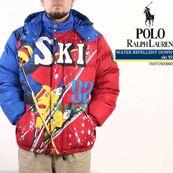 ラルフローレン ポロ ラルフローレン ダウンジャケット POLO RALPH LAUREN WATER REPELLENT DOWN ski 92 710717022002 Blue Red スキー 92年 プリント ダウンフーディー 秋冬 メンズ 男性