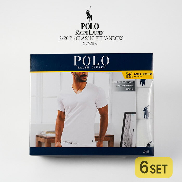 ポロ ラルフローレン Vネック Tシャツ 6枚組 POLO RALPH LAUREN 2/20 P6 CLASSIC FIT V-NECKS NCVNP6 White シンプル ワンポイント 6枚セット アンダーウェア インナー メンズ 男性