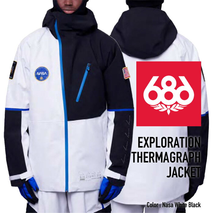 [日本正規品]スノーボード ウェア シックスエイトシックス ジャケット 2024 686 MEN'S EXPLORATION THERMAGRAPH JACKET エクスプロレーションサーマグラフジャケット Nasa White Black スノボー 23-24 男性 メンズ