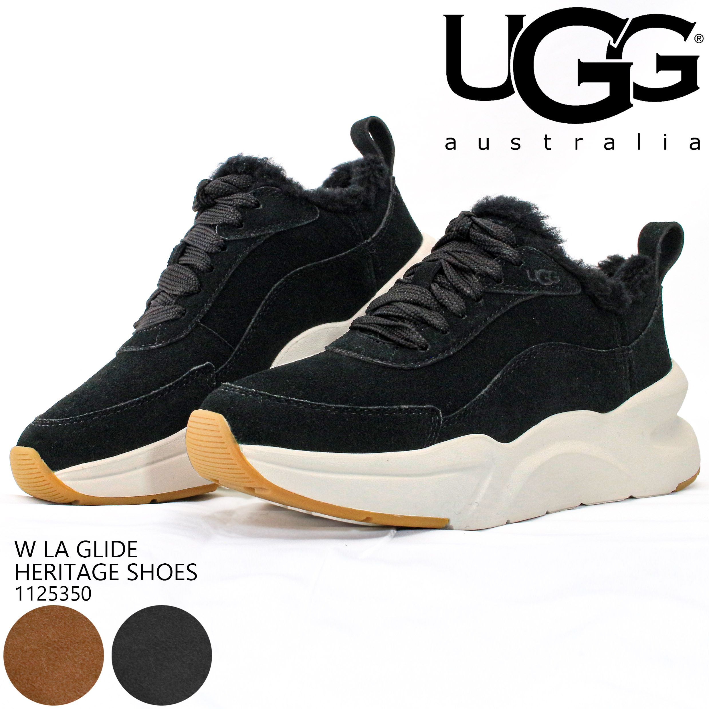 アグ スニーカー UGG W LA GLIDE HERITAGE SHOES 1125350 Black Suede Chestnut ブラック 黒 スエード チェストナット ベージュ グライドヘリテージ シューズ レディース 女性 スポーツ スポーティー カジュアル 靴 くつ