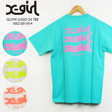 エックスガール グローロゴ Tシャツ X-girl GLOW LOGO S/S TEE 105212011014 White Light Purple Green 半袖T 白 紫 緑 レディース ウーマンズ 女性