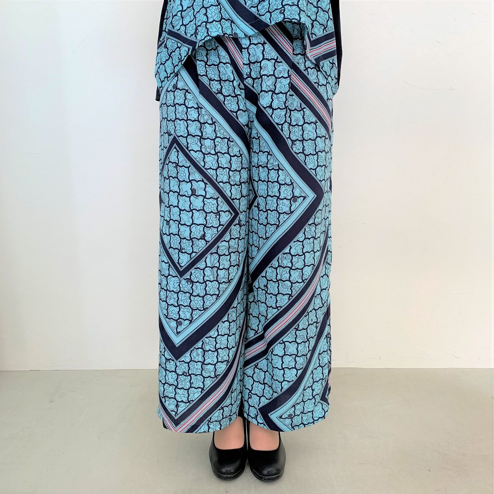 near nippon スカーフプリントワイドパンツ 20615-19 saxblue size:36 ニアーニッポン Sサイズ ワイドパンツ 柄パンツ 春夏
