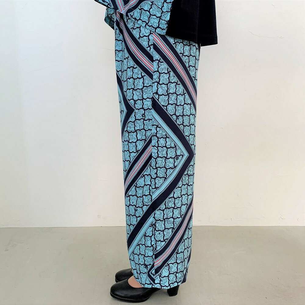 near nippon スカーフプリントワイドパンツ 20615-19 saxblue size:36 ニアーニッポン Sサイズ ワイドパンツ 柄パンツ 春夏