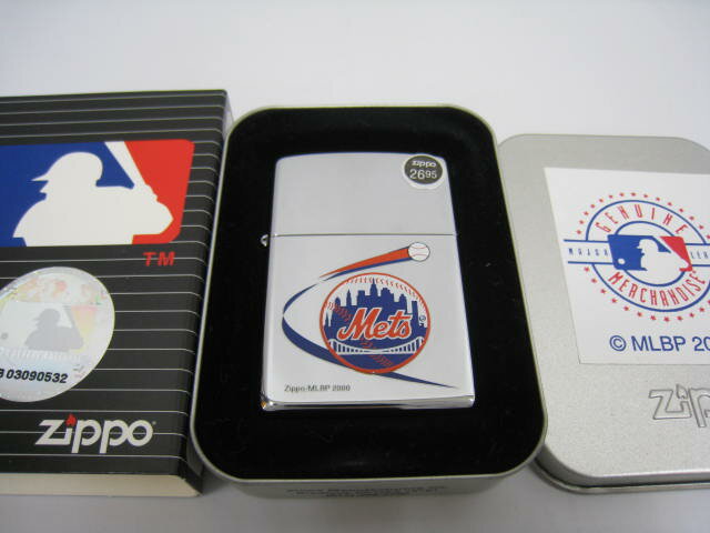 【新品】2000年製 平成12年 Zippo ジッポー MLB NEWYORK METS ニューヨーク メッツ オイルライター シルバー 鏡面 メジャーリーグ ベースボール 野球
