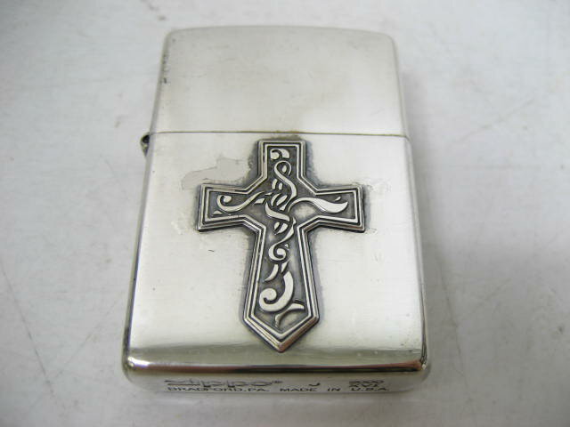 【中古】2000年製 平成12年 Zippo ジッポー クロス オイルライター シルバー 銀