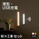 LED ライト/ 薄型 人感センサーライト M 2本SET 28cm 薄型ライト LED バーライト 人感センサー ライト 壁掛け照明 工事不要 灯具 人感 セ...