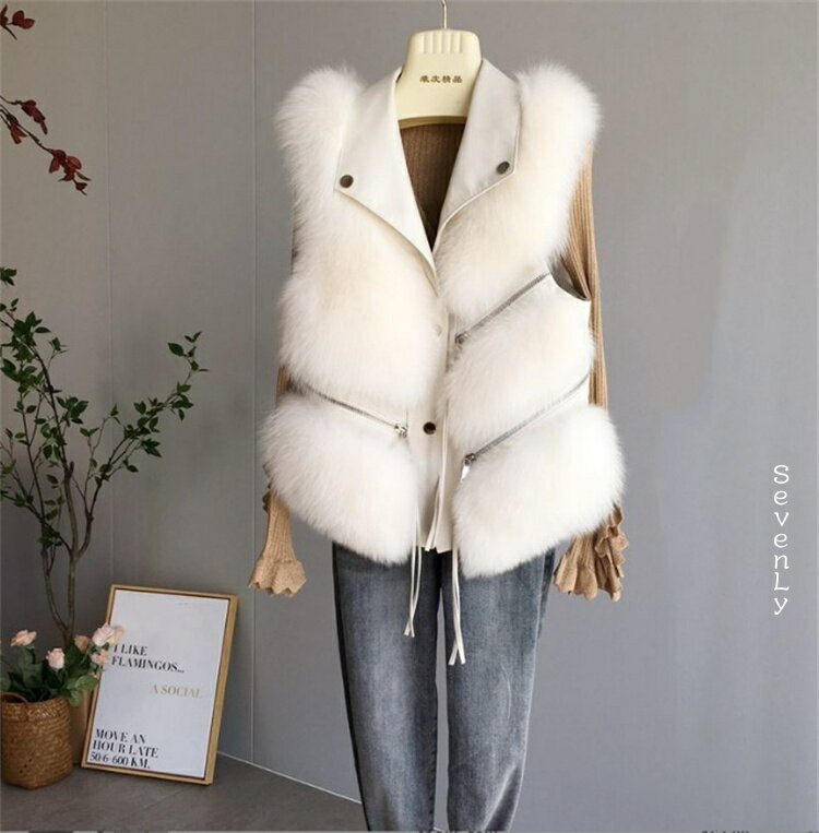 SevenLy 『フェザーなベスト』 トップス レディースファーベスト グレー 秋冬季節限定感 短身フィット ..