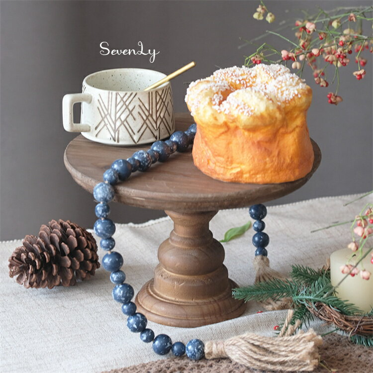 SevenLy 木製高足ケーキホルダー レトロ風デザートスタンド パン載せ台 結婚式道具 手工芸品 テーブル装飾擺設 ナチュラル木製品 イベント陳列用品 カフェデコレーションアイテム(3)