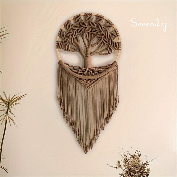 SevenLy 2026新モデル 生命の木 手編み壁掛け 359g 家居懸垂装飾品 リビングやベッドルームにおすすめ ..