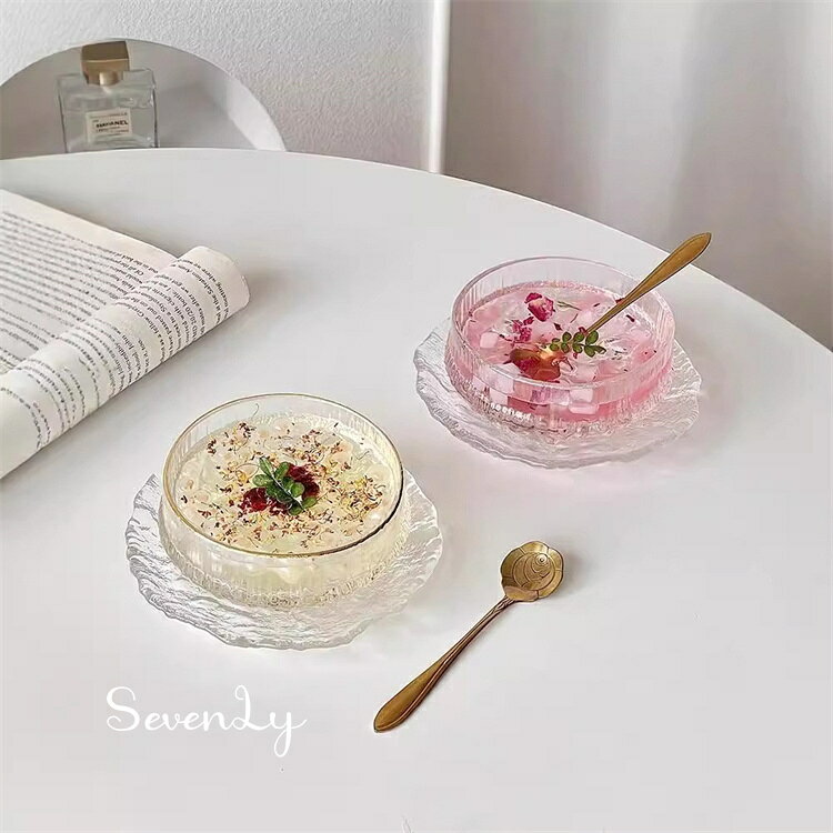 SevenLy 250ml ガラスデザートボウルセット フルーツ ヨーグルト スワロー燕窝用 精致な朝食皿 サラダ碗 スプーン付き 透明感あふれる家居食器 日常のスイーツタイムや早餐に活用
