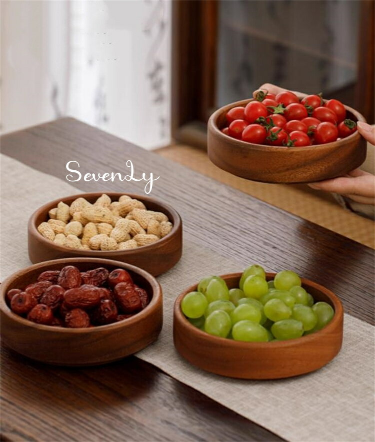 Rakuten - SevenLy 多機能丸いデザインの木製ボウル、スナックやお菓子のプレートに リビング収納ボックスとしても実用的で、家庭生活をサポート